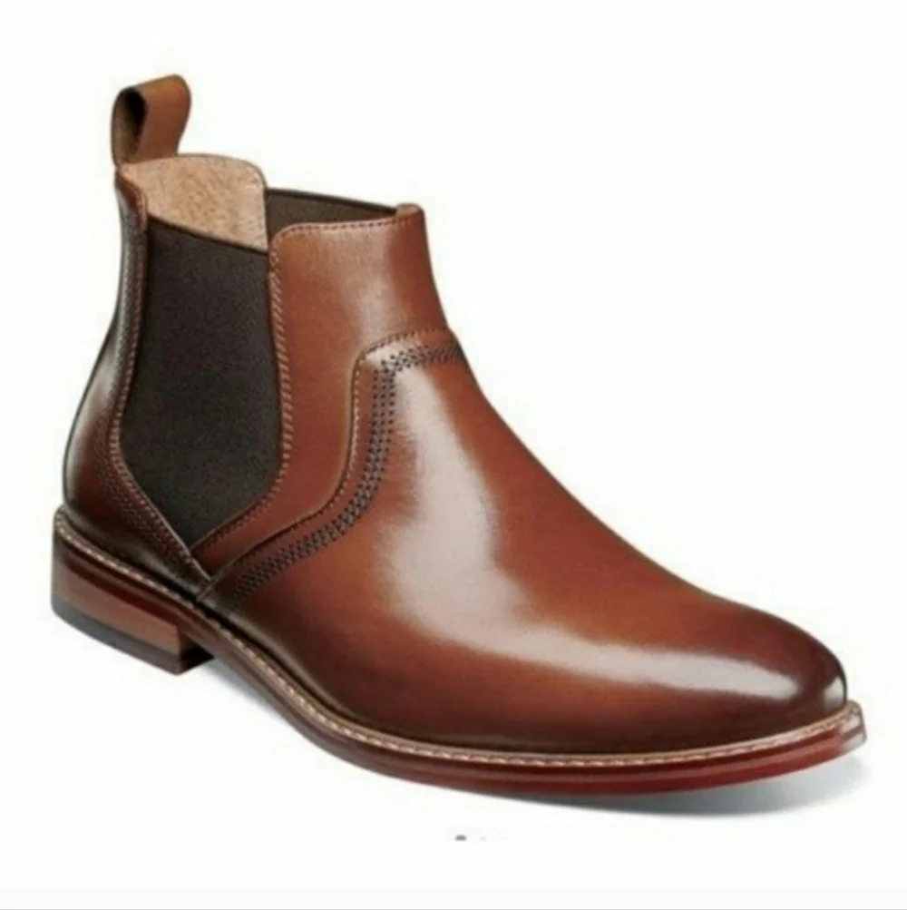 Stacy Adams Men's Cognac Leather Chelsea Boots - Size 11.5 M